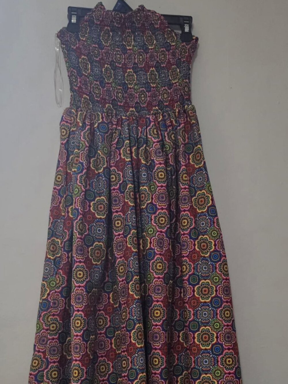 Girls' Strapless Smocked Medallion Floral Print Maxi Dress